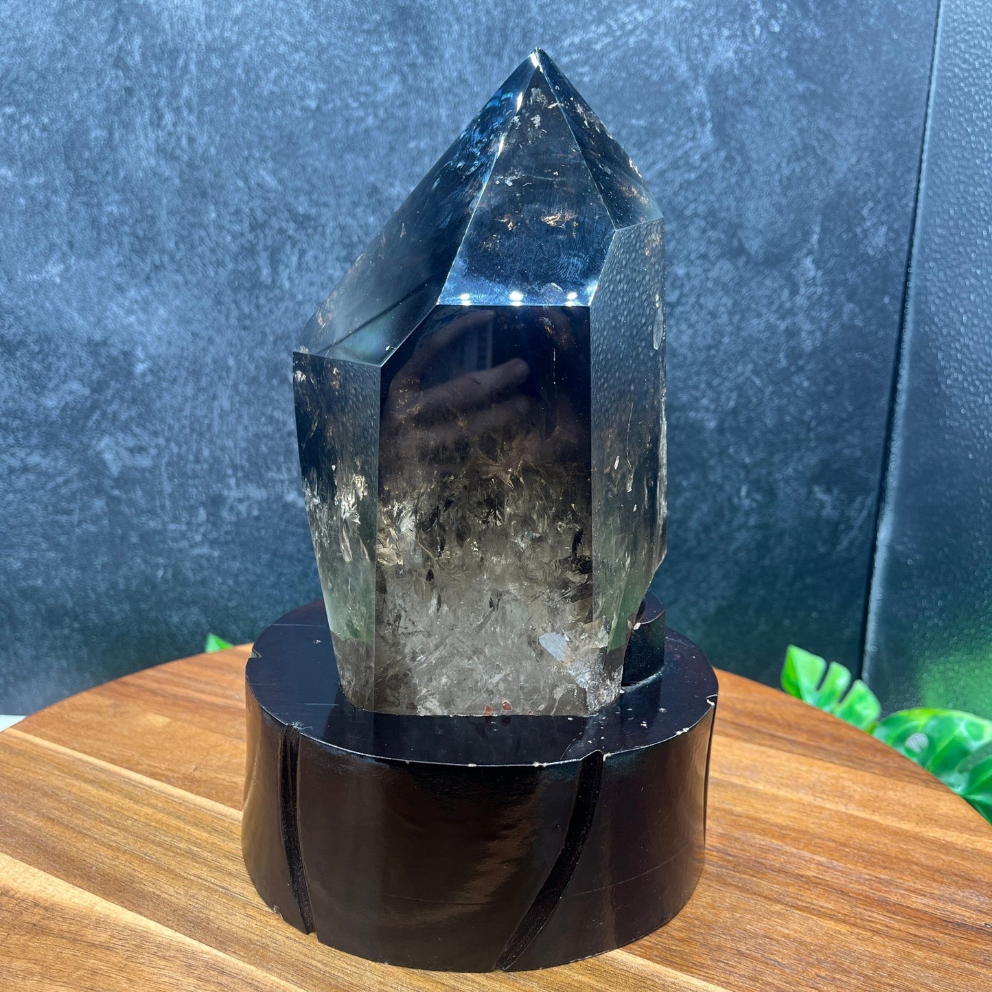 Brazilian Smokey Quartz Point in Wooden Stand - Sage & Magic