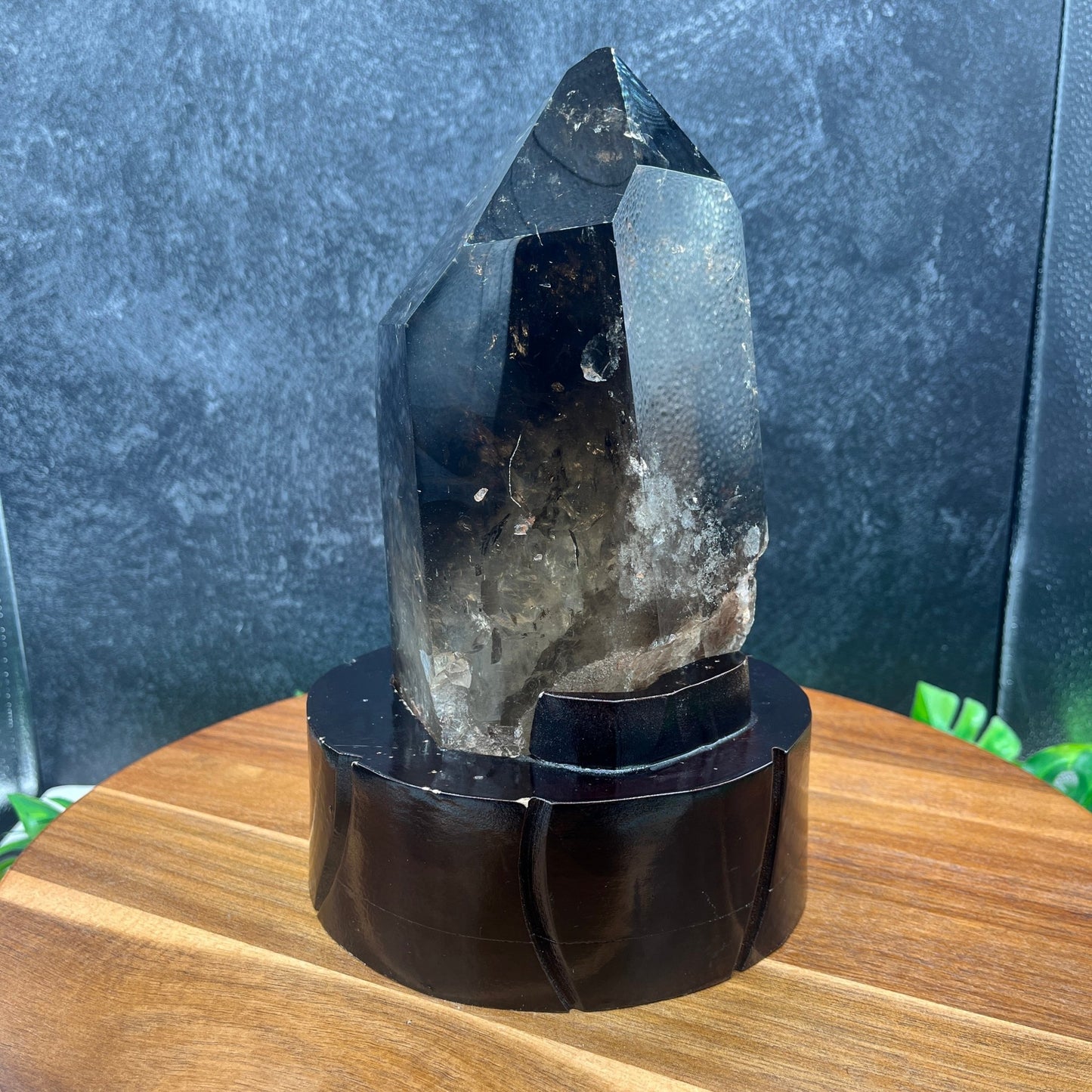 Brazilian Smokey Quartz Point in Wooden Stand - Sage & Magic