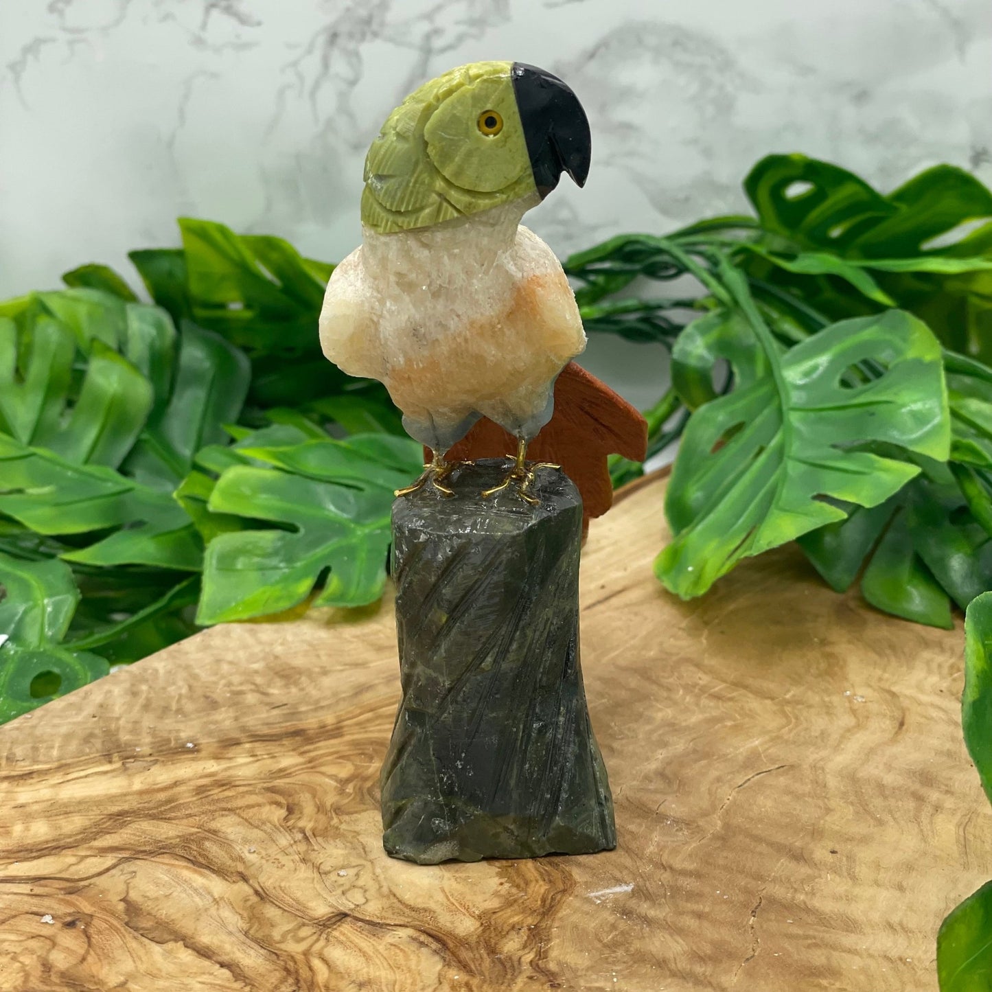 Calcite Parrot on Green Jasper Stand - Sage & Magic