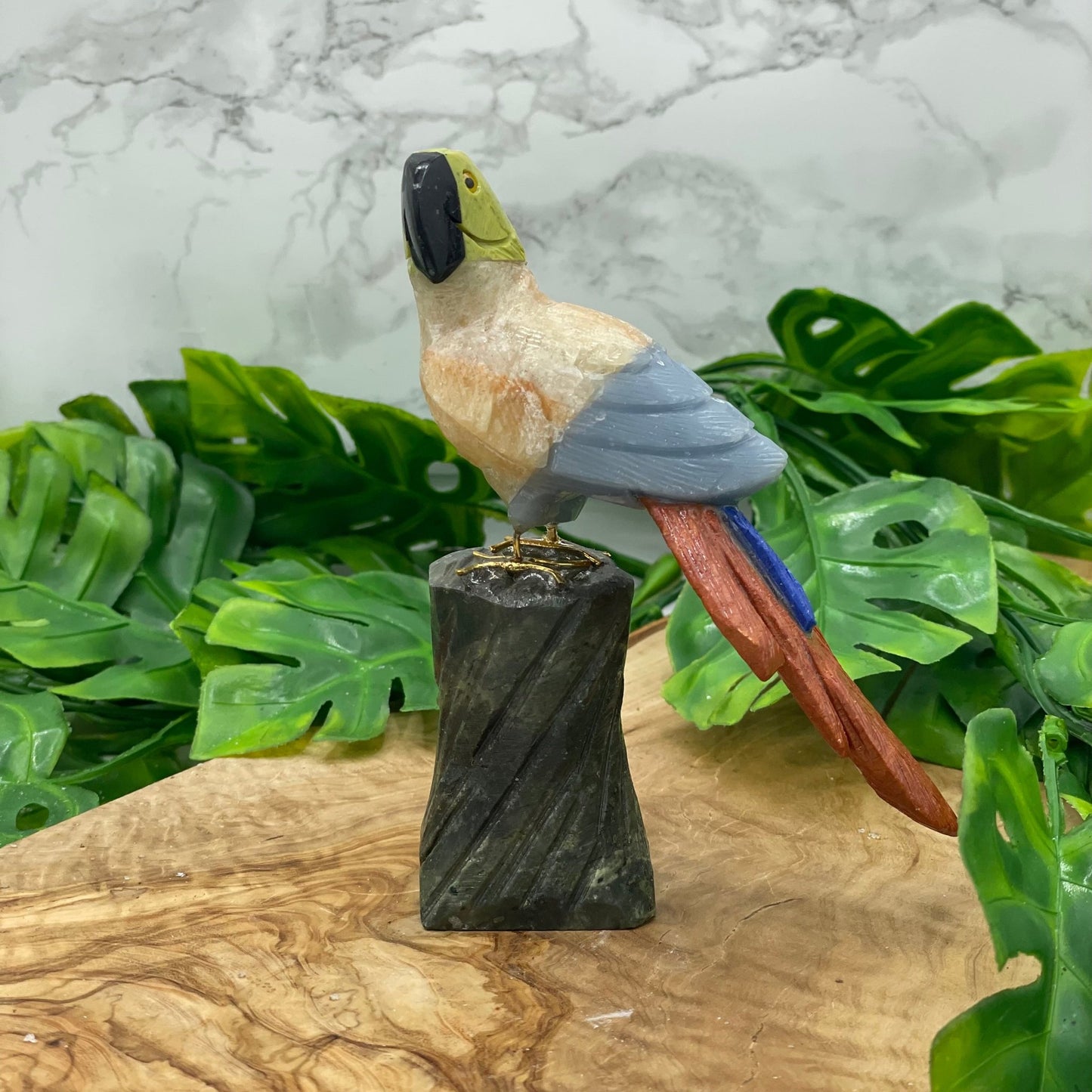 Calcite Parrot on Green Jasper Stand - Sage & Magic