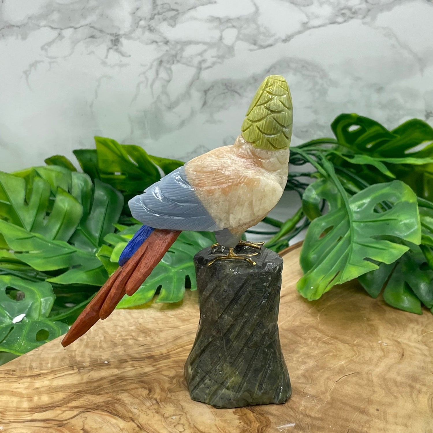 Calcite Parrot on Green Jasper Stand - Sage & Magic