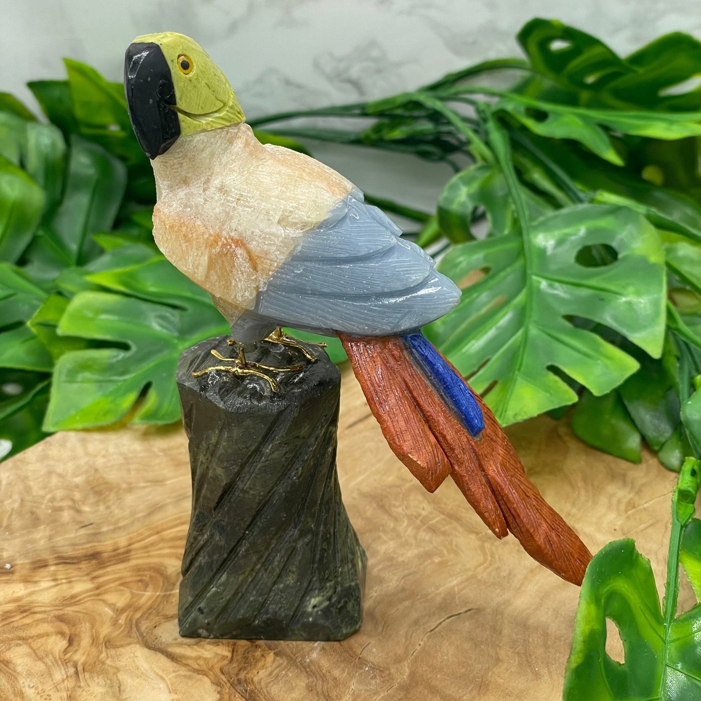 Calcite Parrot on Green Jasper Stand - Sage & Magic