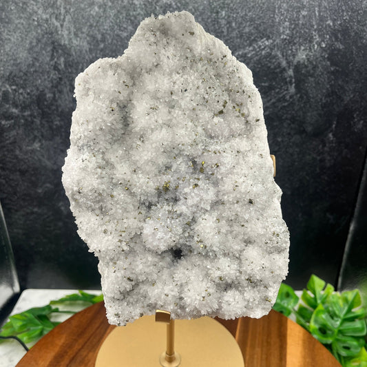 Chalcopyrite on Quartz Cluster with Gold Metal Stand - Sage & Magic