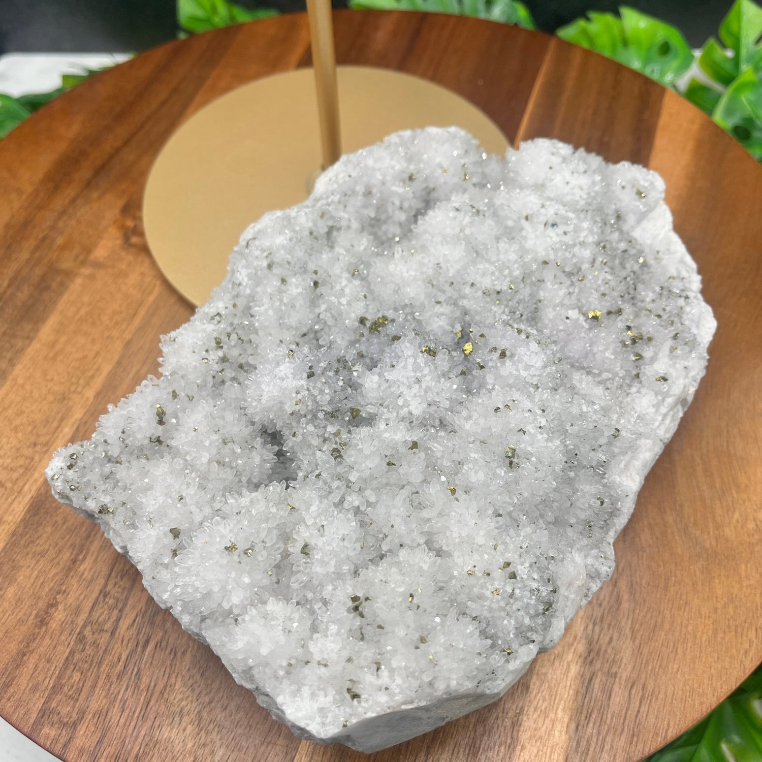 Chalcopyrite on Quartz Cluster with Gold Metal Stand - Sage & Magic