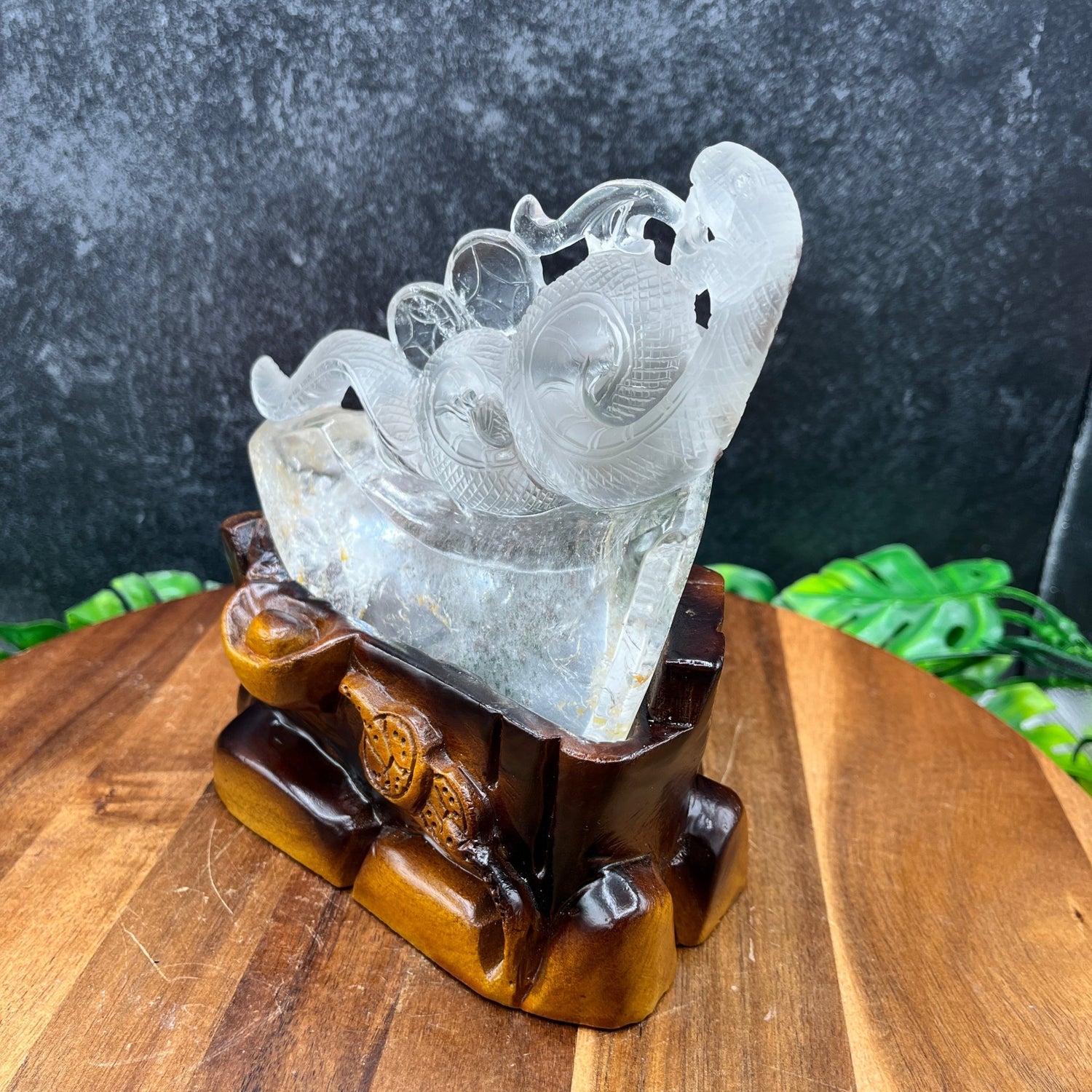 Clear Quartz Snake Carving with Stand - Sage & Magic