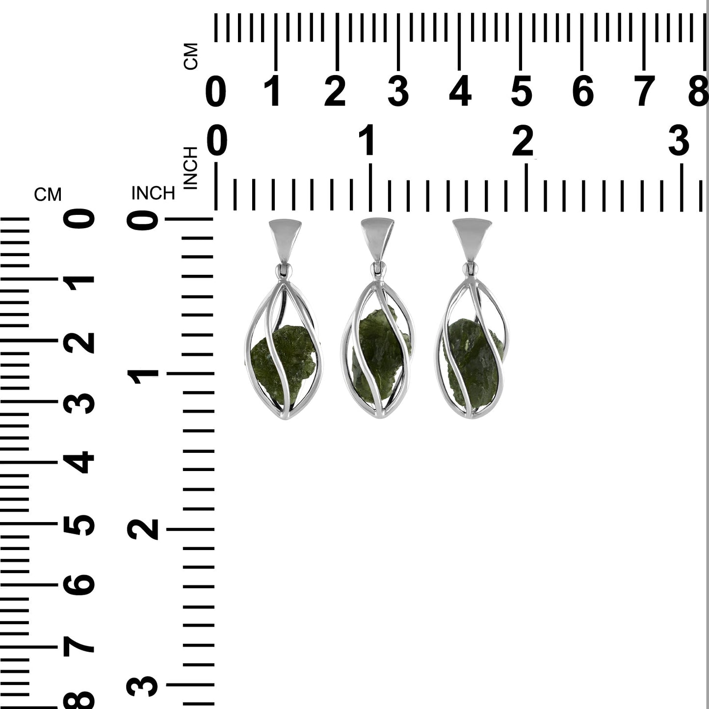 Starborn Natural Moldavite Narrow 5-Spiral Cage Pendant in Sterling Silver