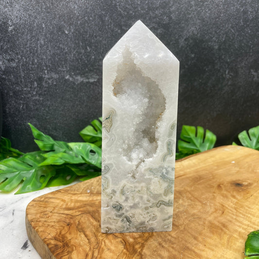 Druzy Moss Agate Tower - Sage & Magic