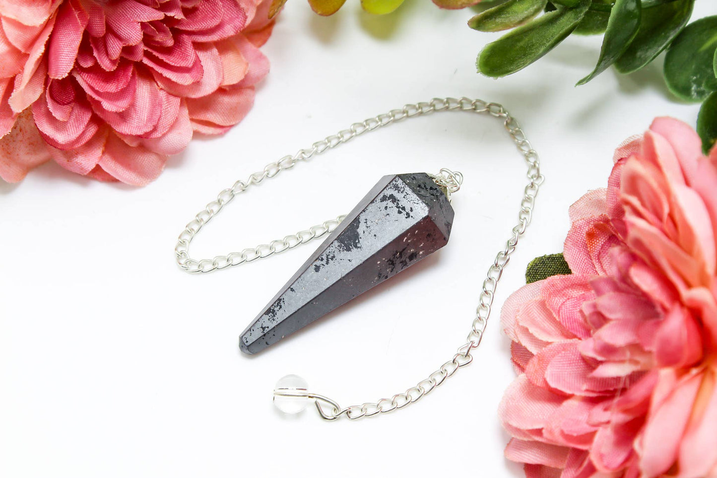 Hematite Gemstone Pendulum Silver Color Chain