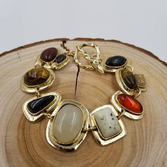 Vintage Style Tiger Eye Stone & Onyx Stone Bracelet