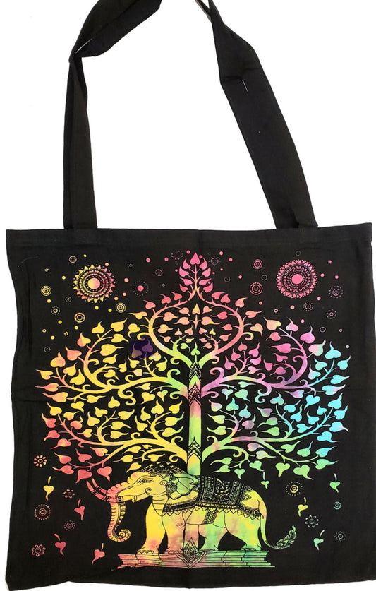 Elephant Under Tree of Life Tie Dye Tote Bag - Sage & Magic