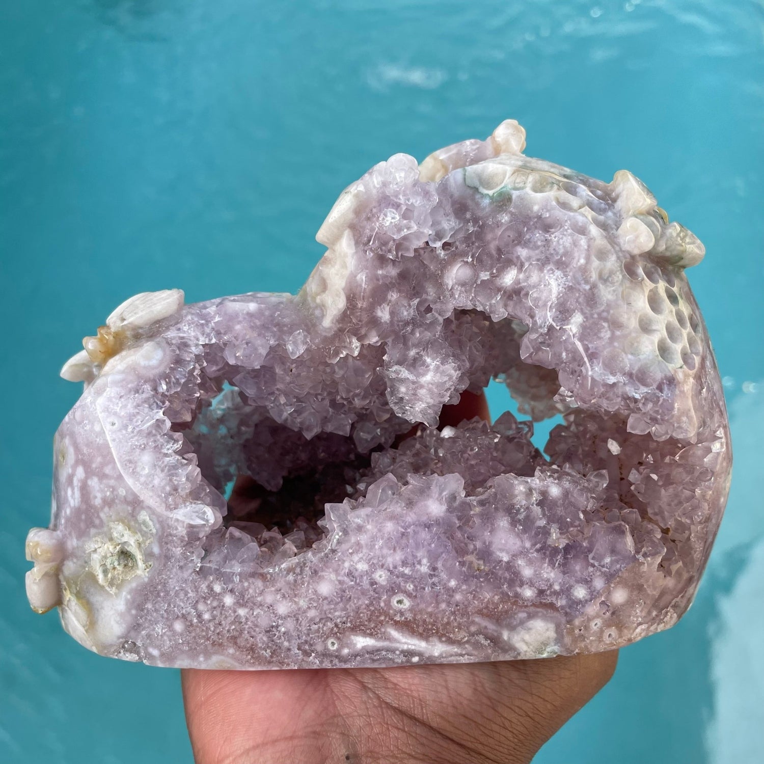 Flower Agate with Druzy Amethyst Cluster Bee Carving - Sage & Magic