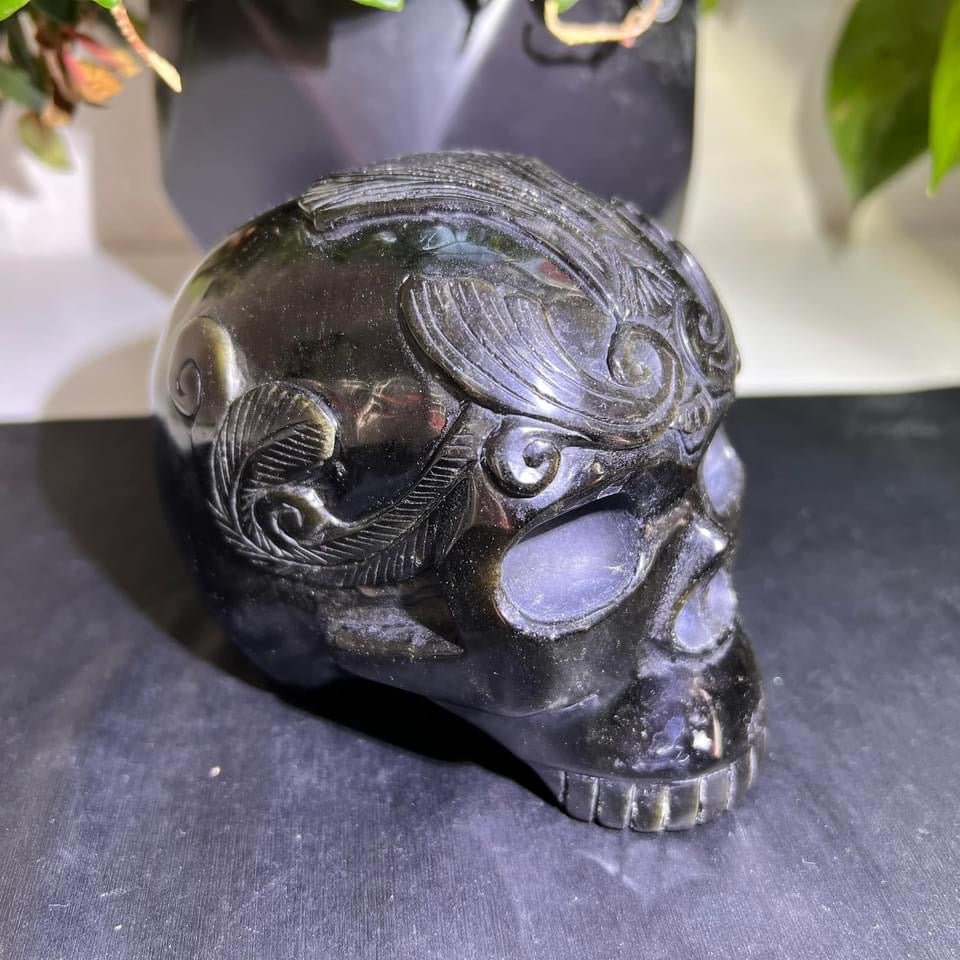 Gold Obsidian Jawless Decorated Skull - Sage & Magic