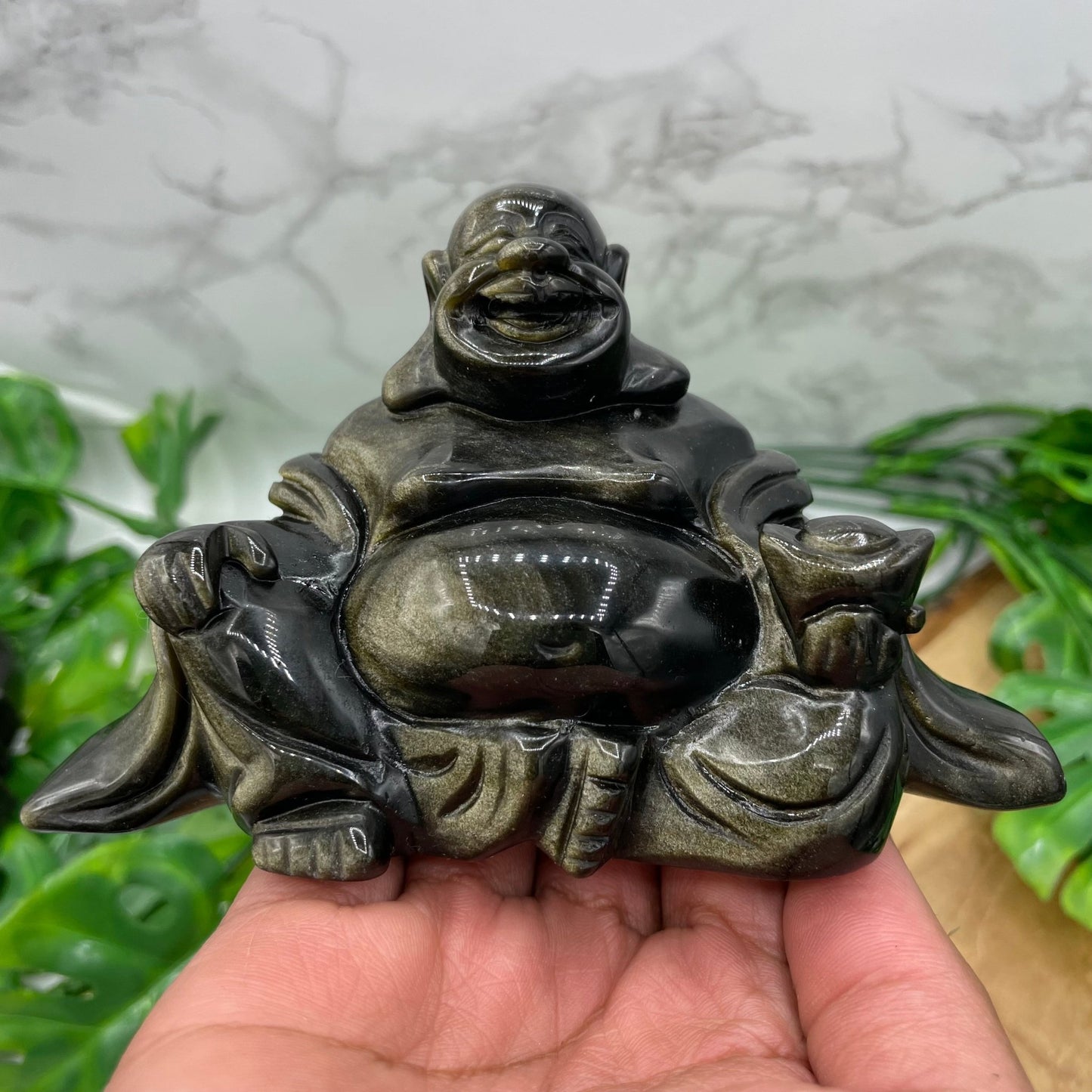 Gold Sheen Obsidian Laughing Buddha - Sage & Magic