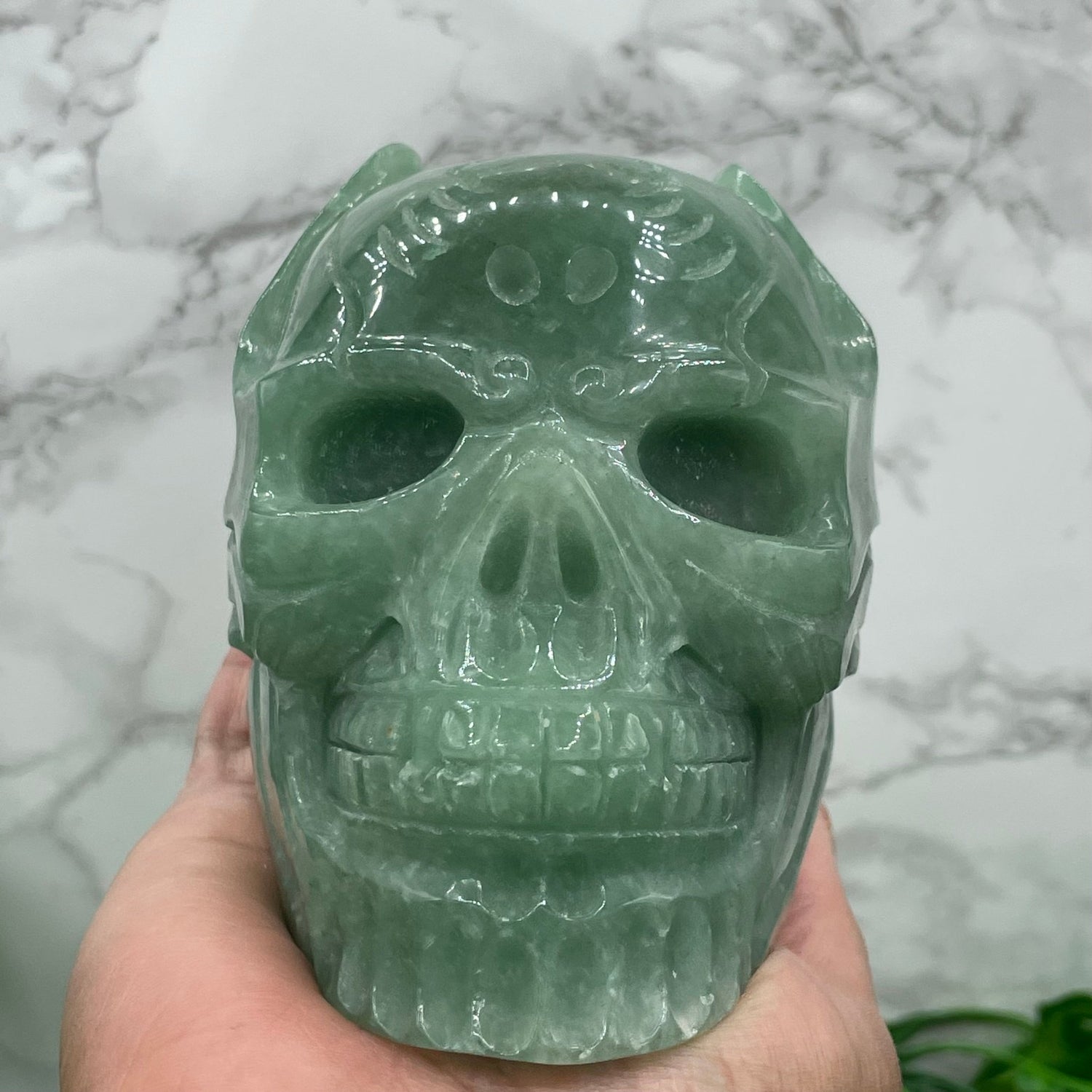 Green Aventurine Superhero Skull - Sage & Magic