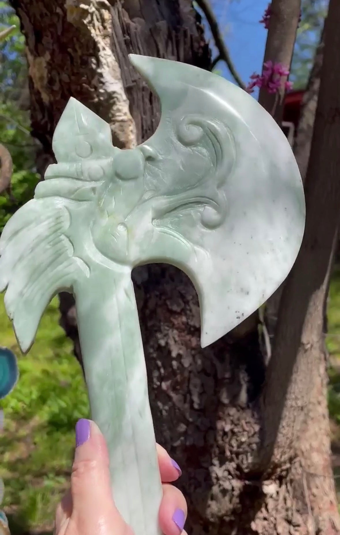 Green Jade Crystal Axe - Sage & Magic