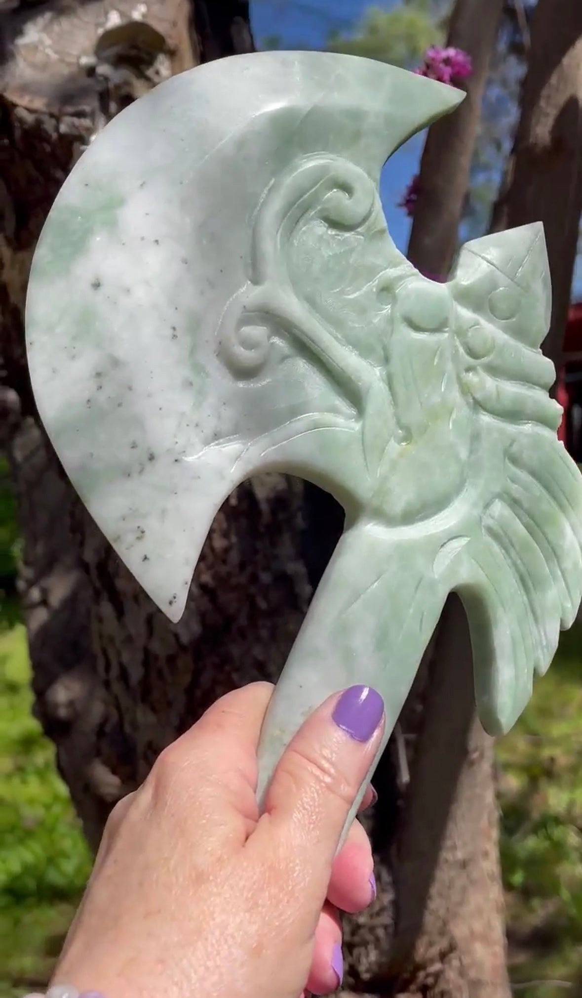 Green Jade Crystal Axe - Sage & Magic