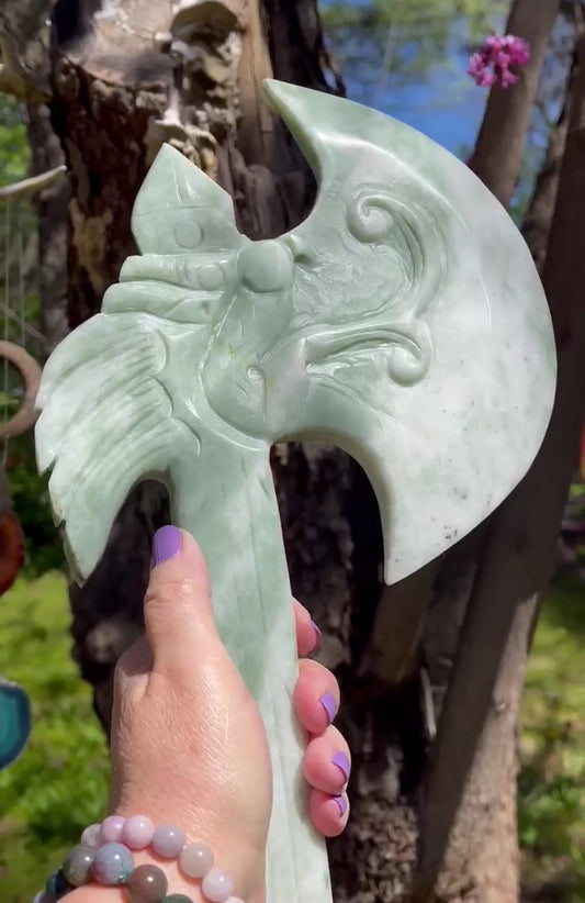 Green Jade Crystal Axe - Sage & Magic