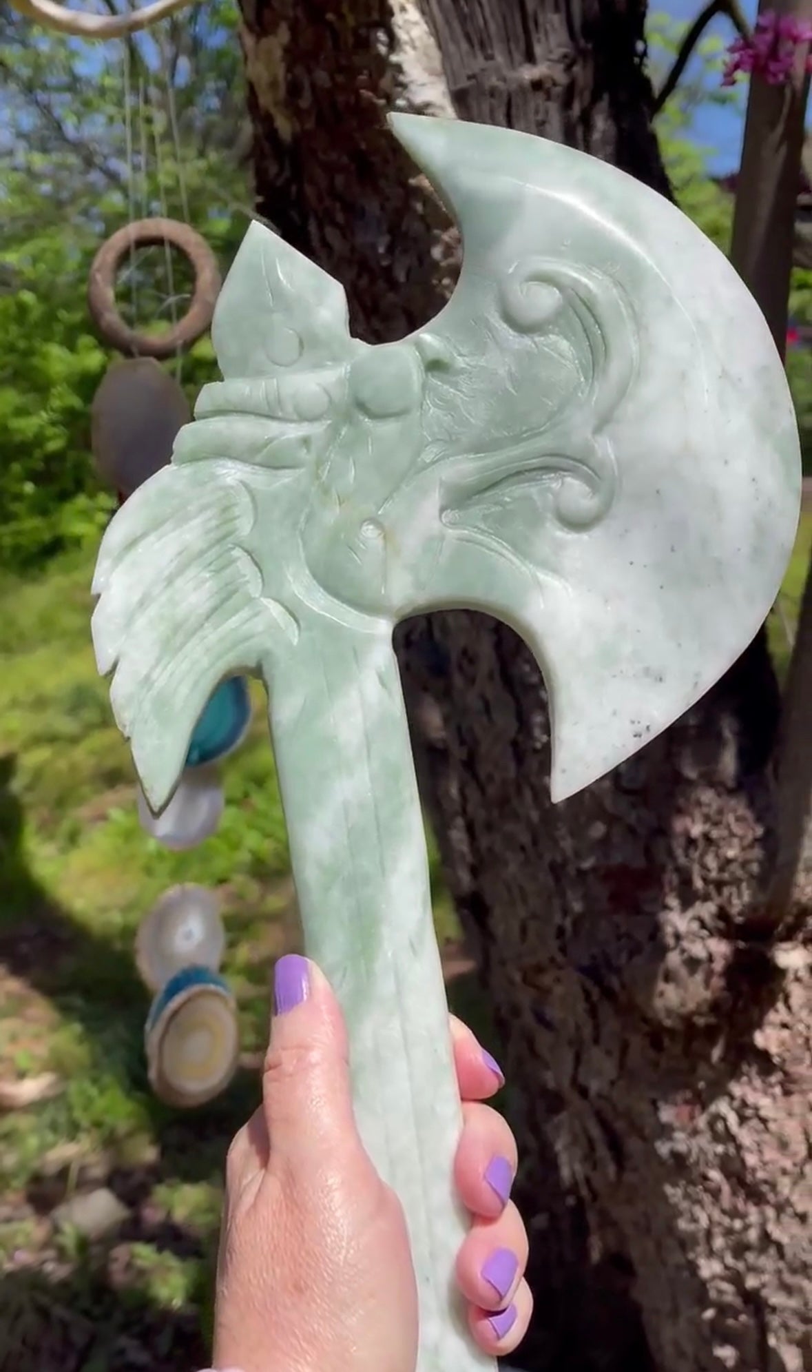 Green Jade Crystal Axe - Sage & Magic