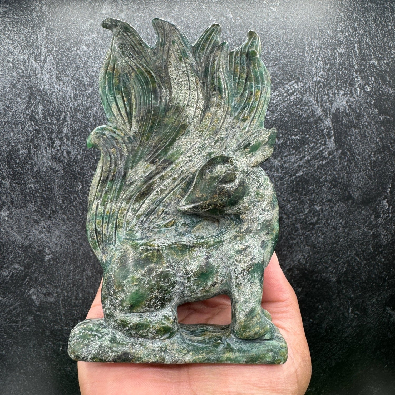 Green Mica Nine Tailed Fox Carving - Sage & Magic