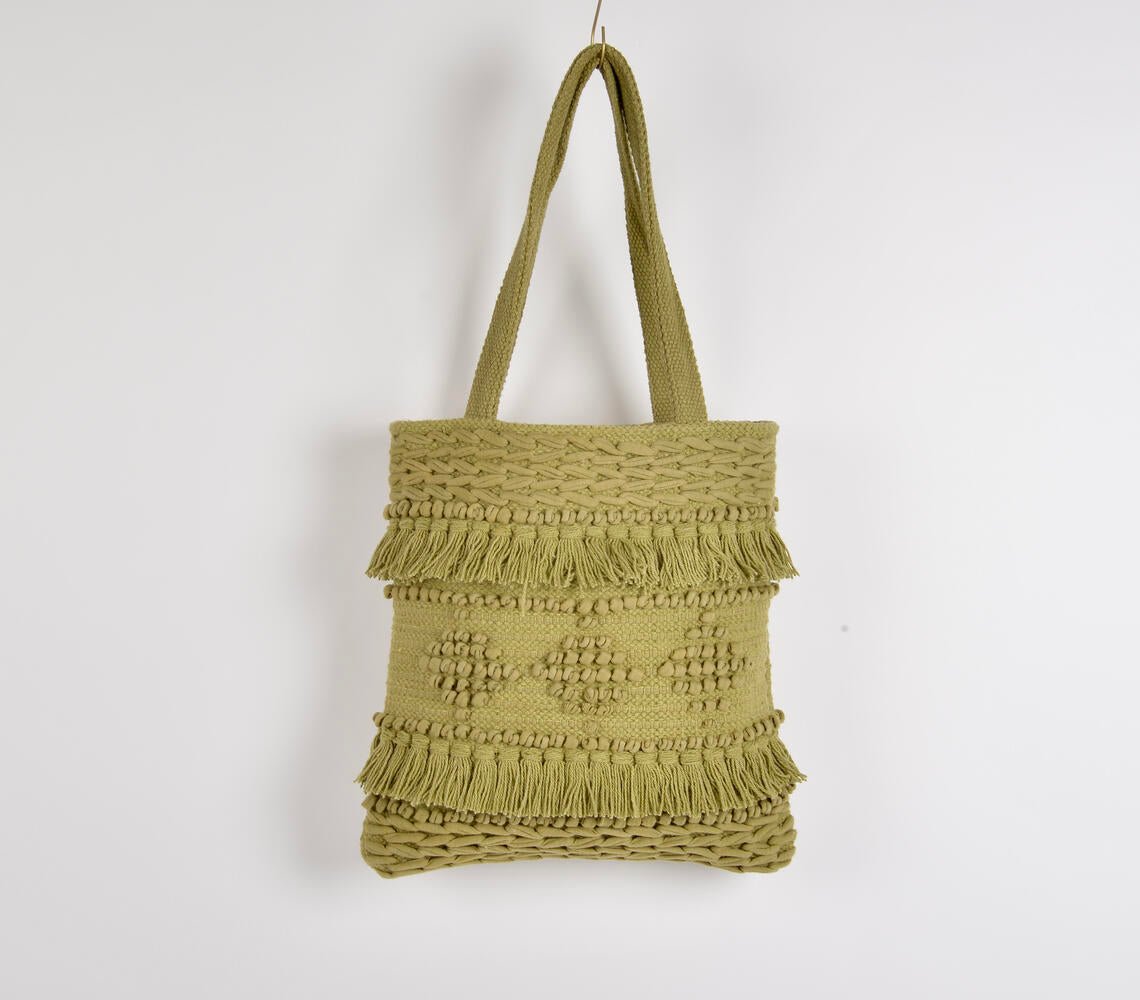 Hand - Tufted & Tasseled Tote Bag - Sage & Magic