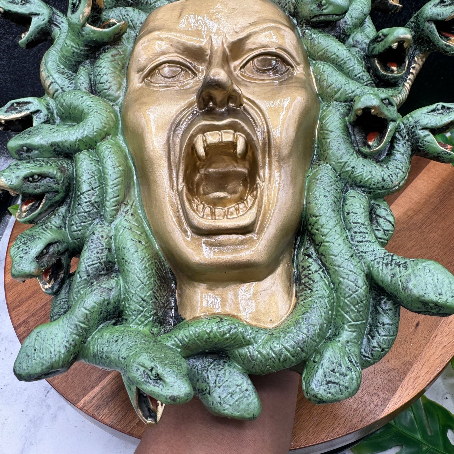 Hanging Wood Medusa Bust Carving - Sage & Magic