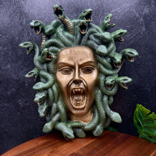 Hanging Wood Medusa Bust Carving - Sage & Magic