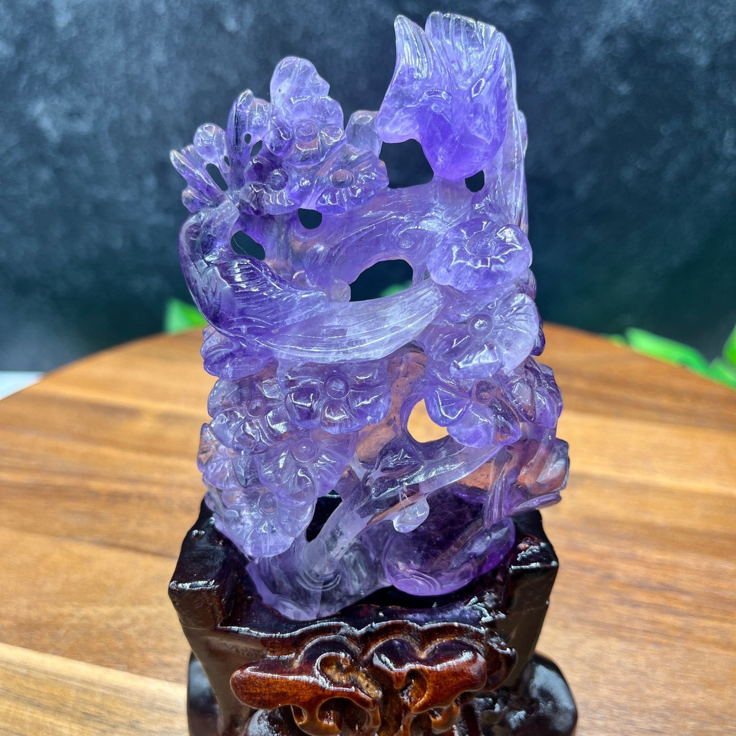 HQ Amethyst Bird on Flower Carving - Sage & Magic