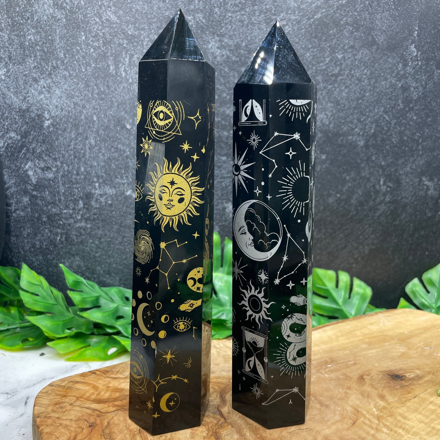 Black Obsidian Cosmic Etched Tower