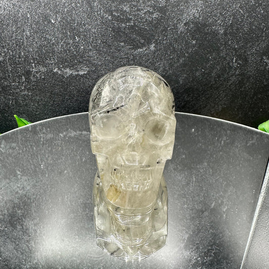 Black Tourmaline in Quartz Skull