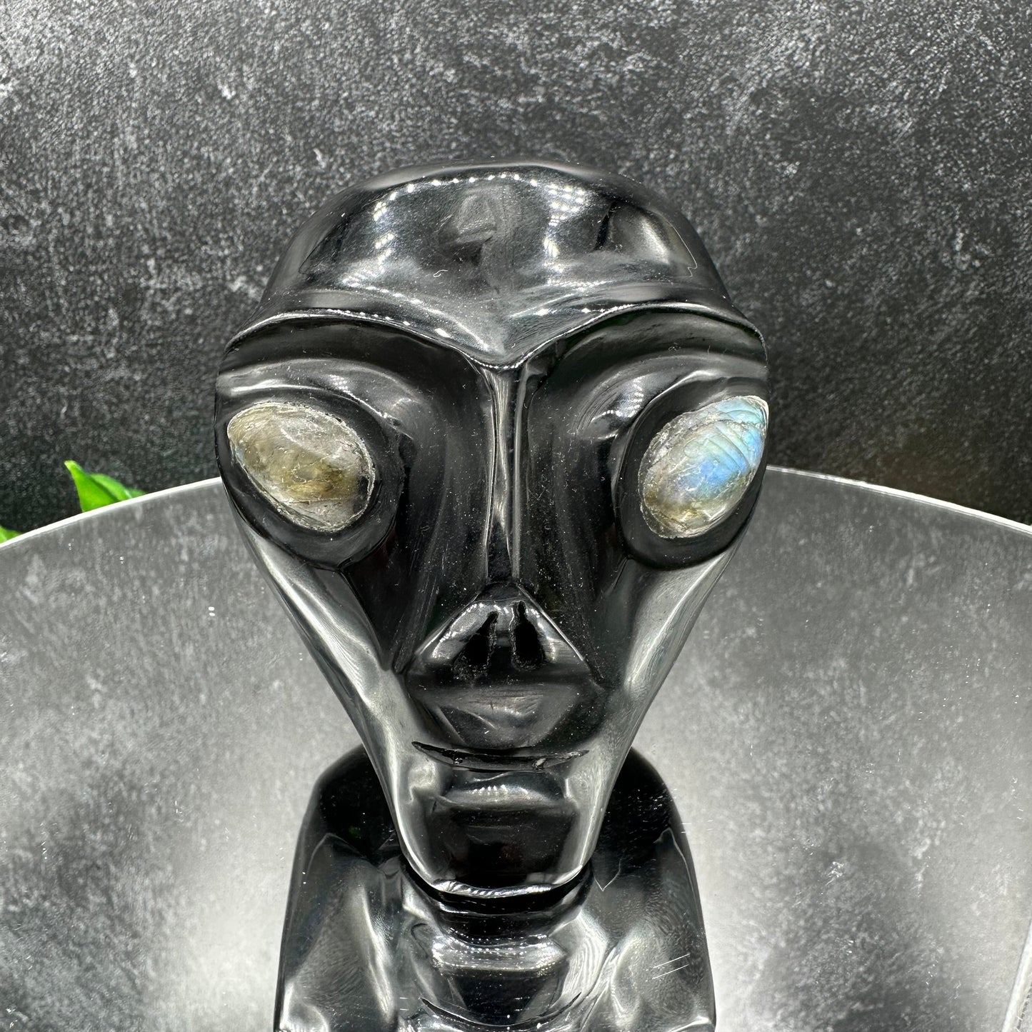 Obsidian Alien Skull with Labradorite Eyes