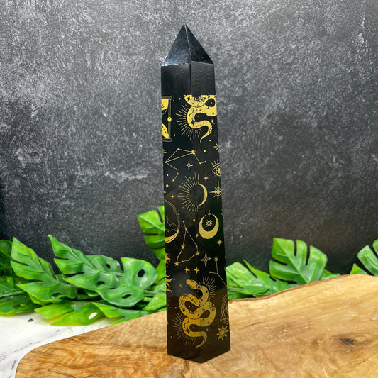 Black Obsidian Cosmic Etched Tower