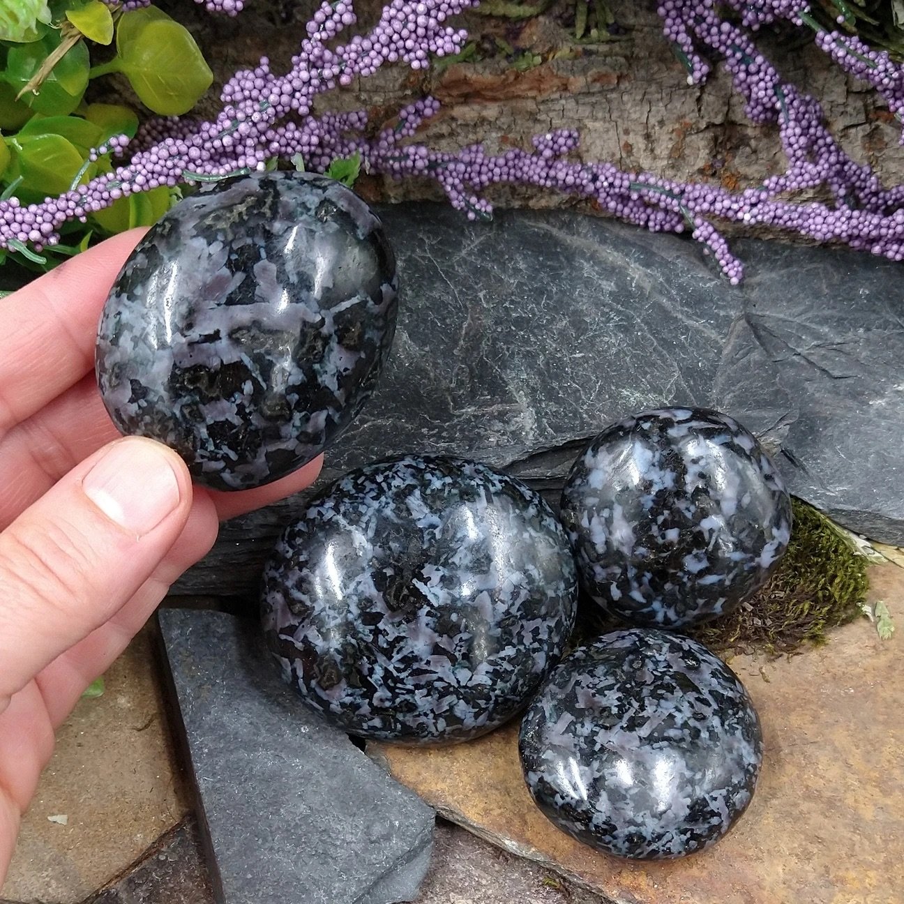 Indigo Gabbro Palm Stone - Sage & Magic