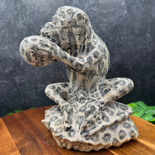 Indonesian Fossil Coral Monkey Carving - Sage & Magic