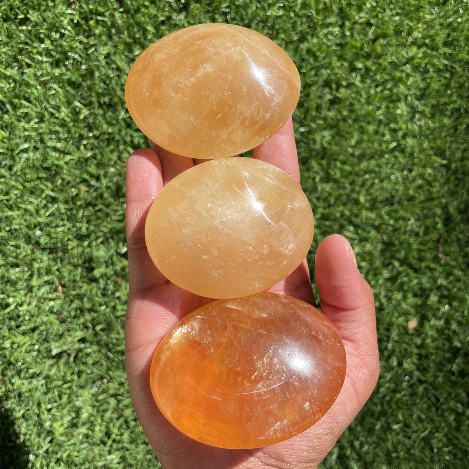 Large Orange Calcite Palm Stone - Sage & Magic