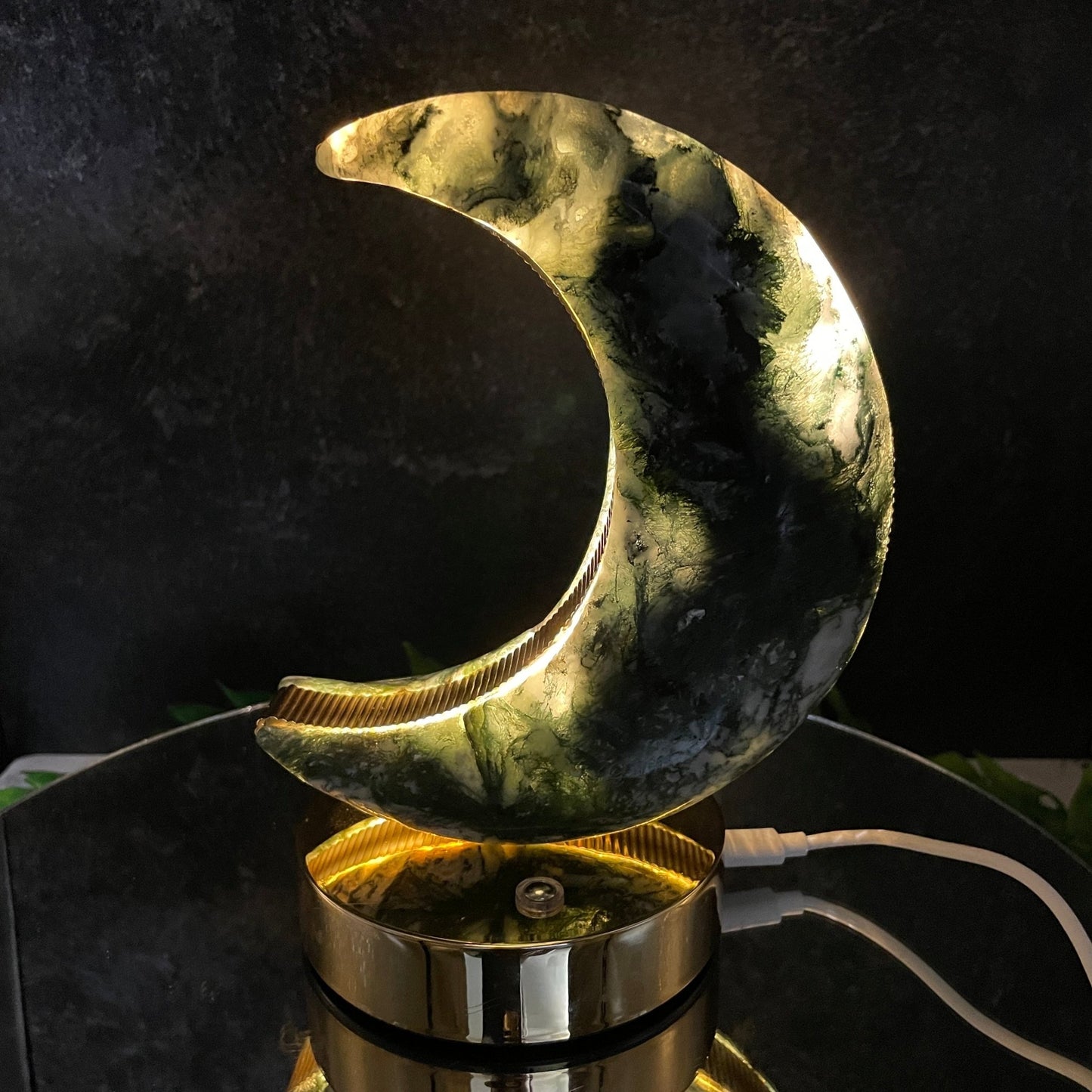 Moss Agate Moon Lamp - Sage & Magic