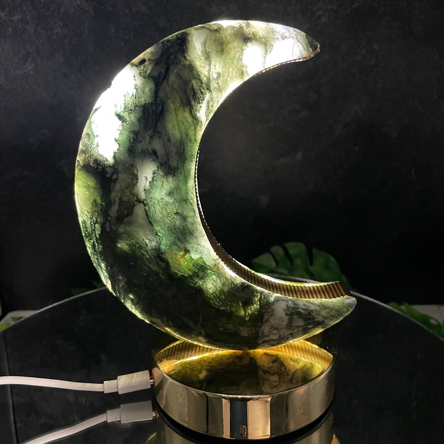 Moss Agate Moon Lamp - Sage & Magic