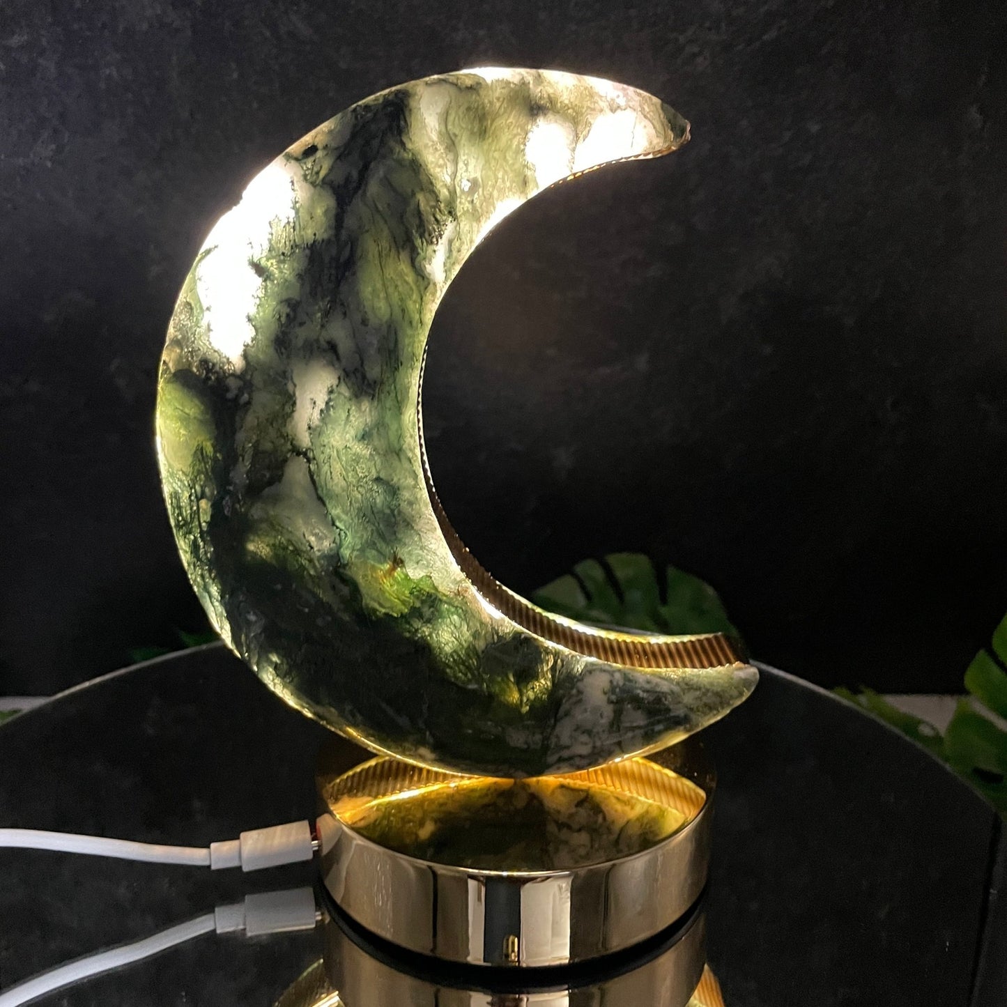 Moss Agate Moon Lamp - Sage & Magic