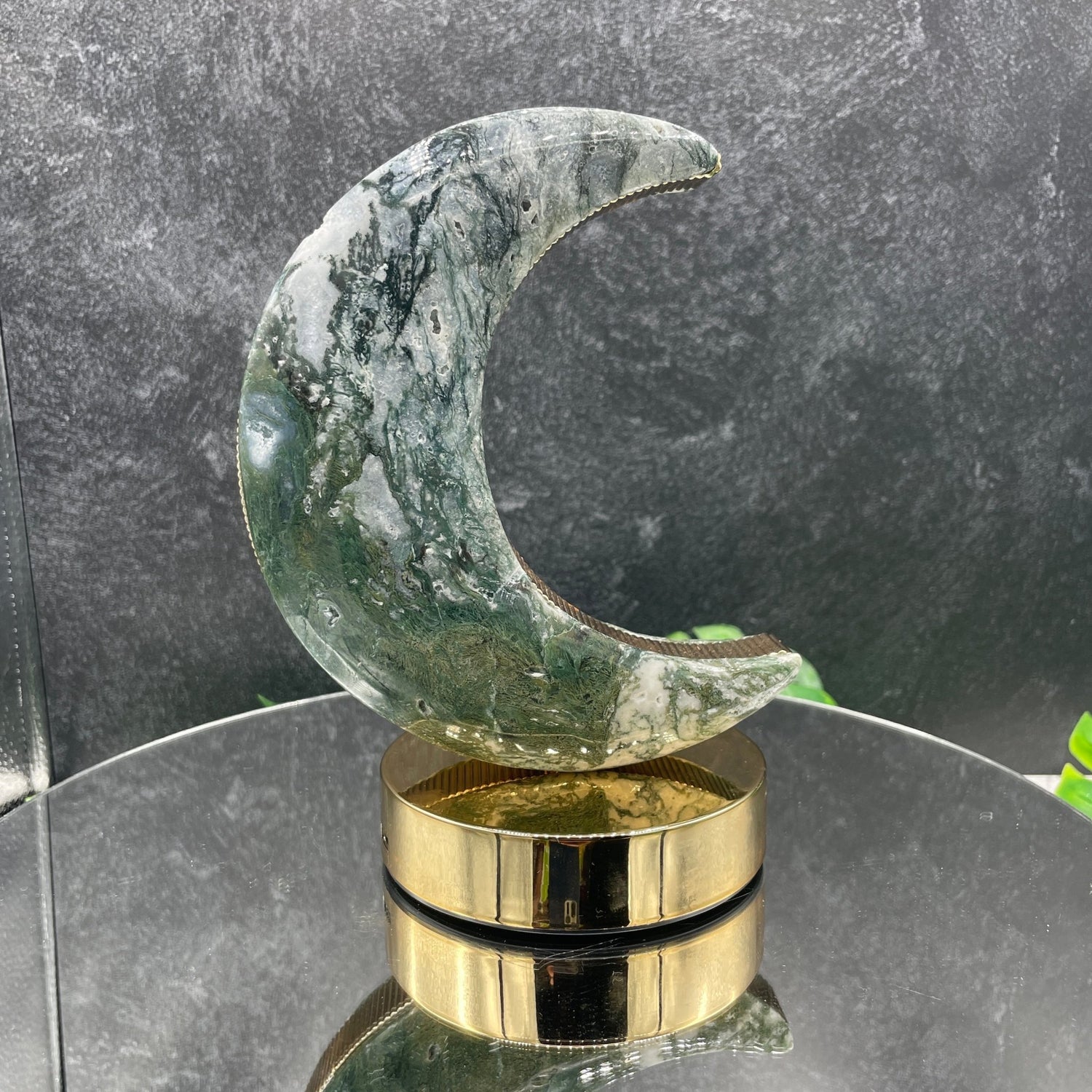 Moss Agate Moon Lamp - Sage & Magic