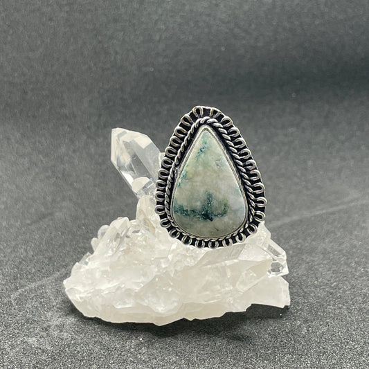 Moss Agate S925 Teardrop Vintage Style Ring (Sz 8) - Sage & Magic