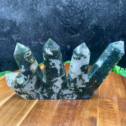 Multi Point Moss Agate Tower - Sage & Magic