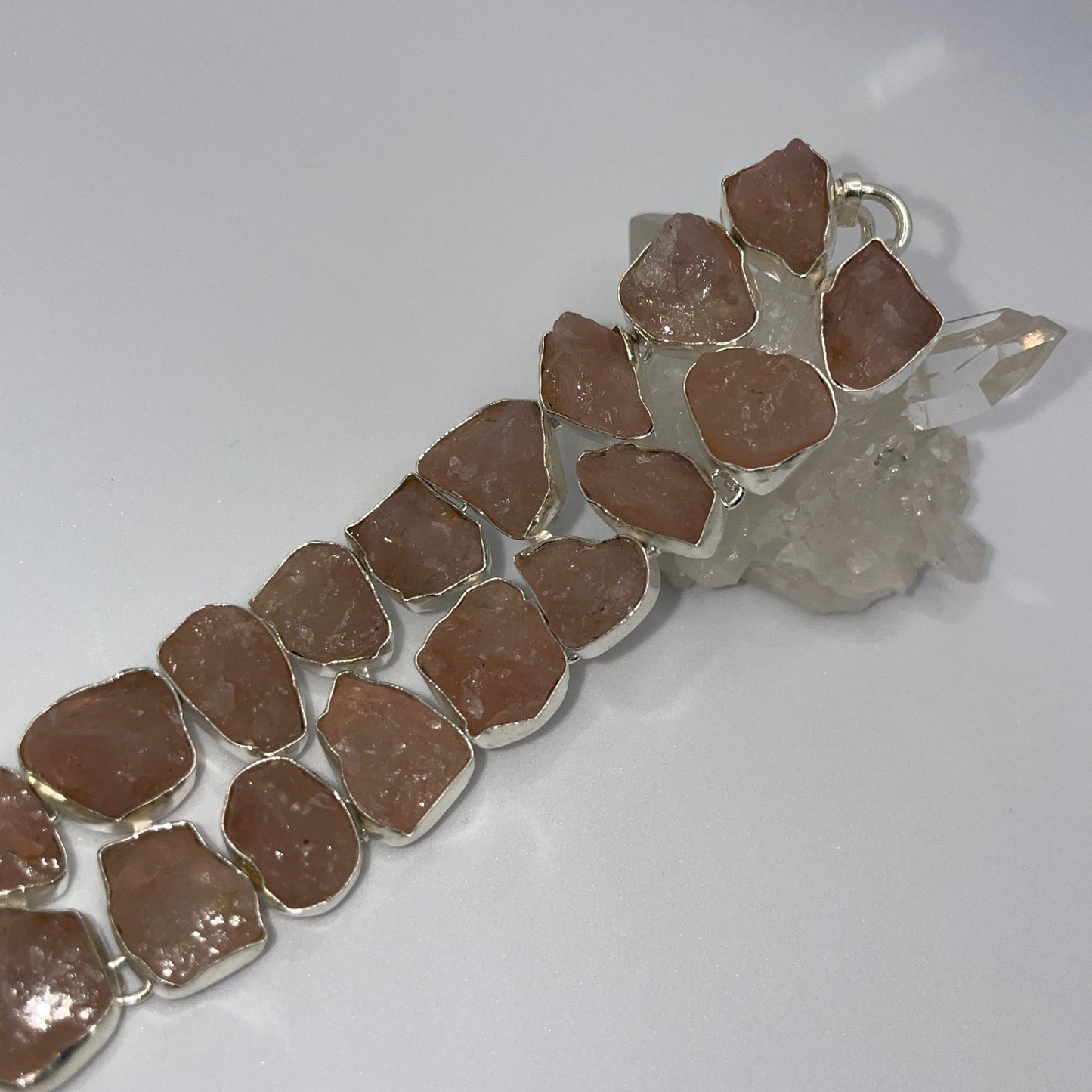 Pale Pink Raw Rose Quartz Sterling Silver Bracelet - Sage & Magic