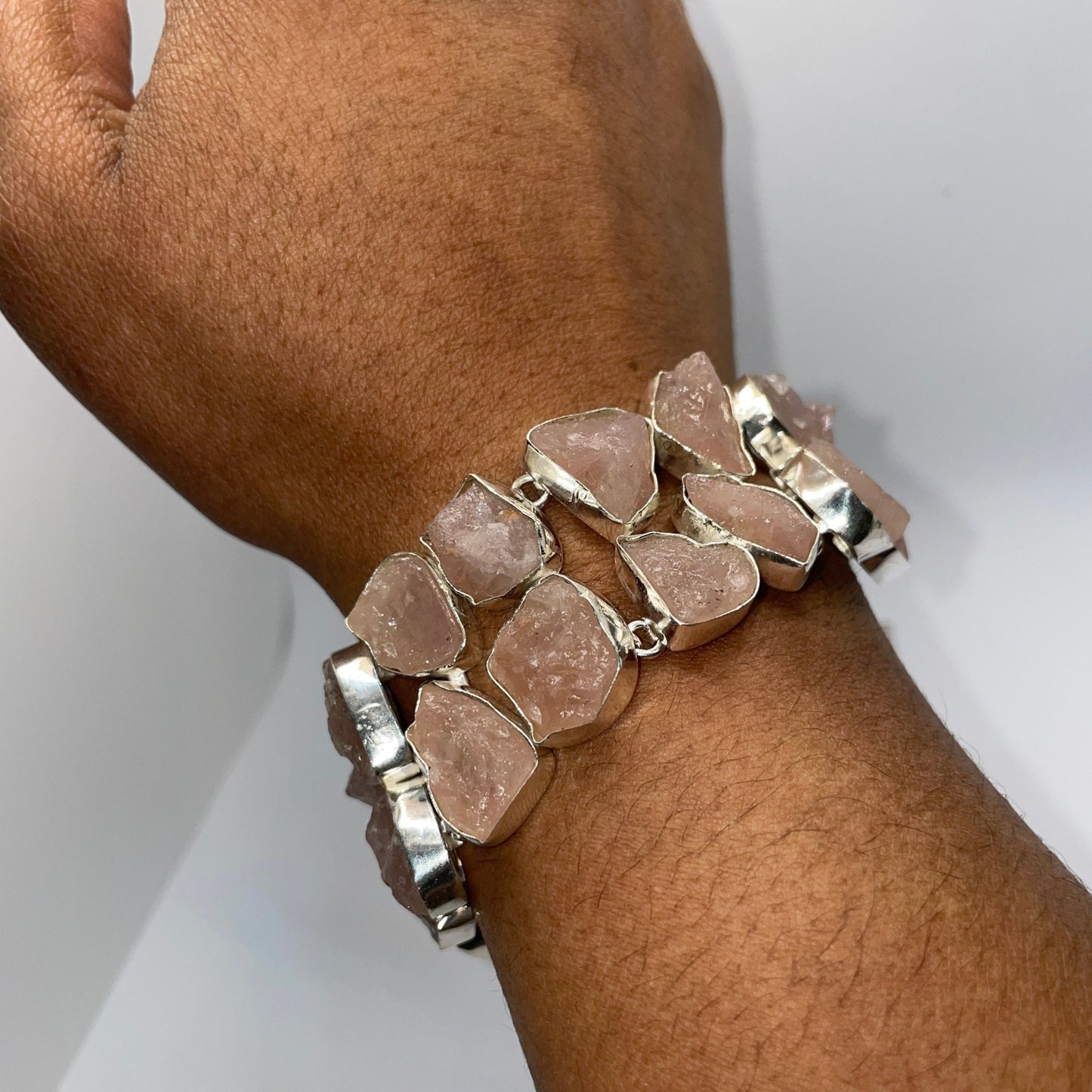 Pale Pink Raw Rose Quartz Sterling Silver Bracelet - Sage & Magic