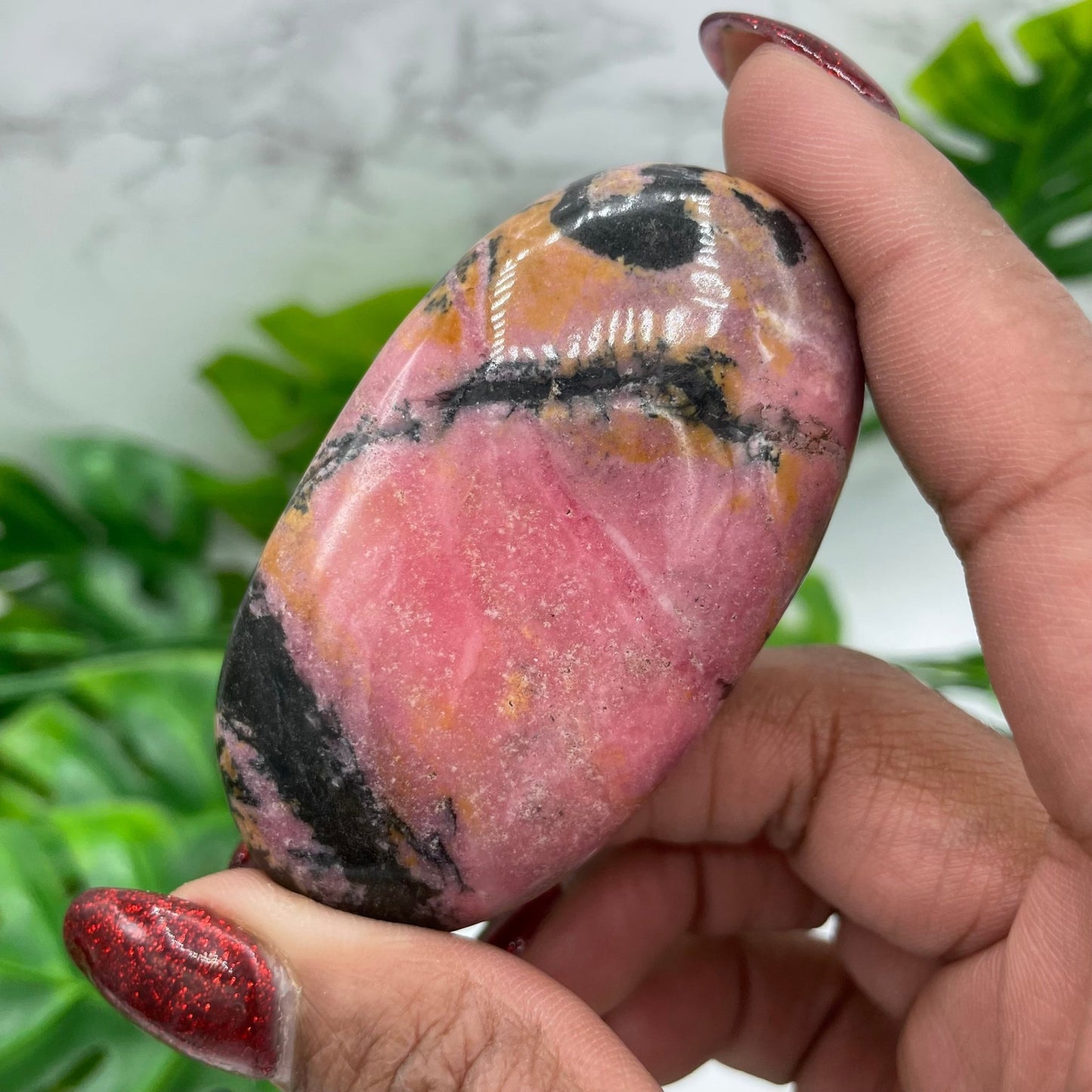 Pink Rhodonite Palm Stone - Sage & Magic