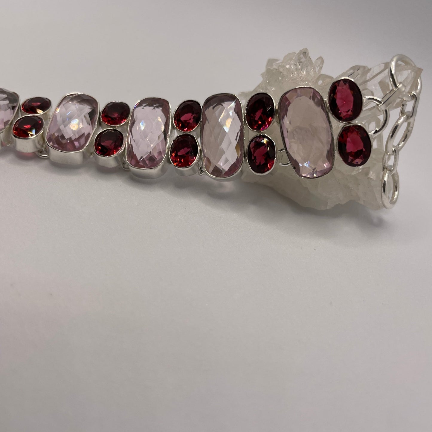 Pink Tourmaline & Red Topaz Sterling Silver Bracelet - Sage & Magic