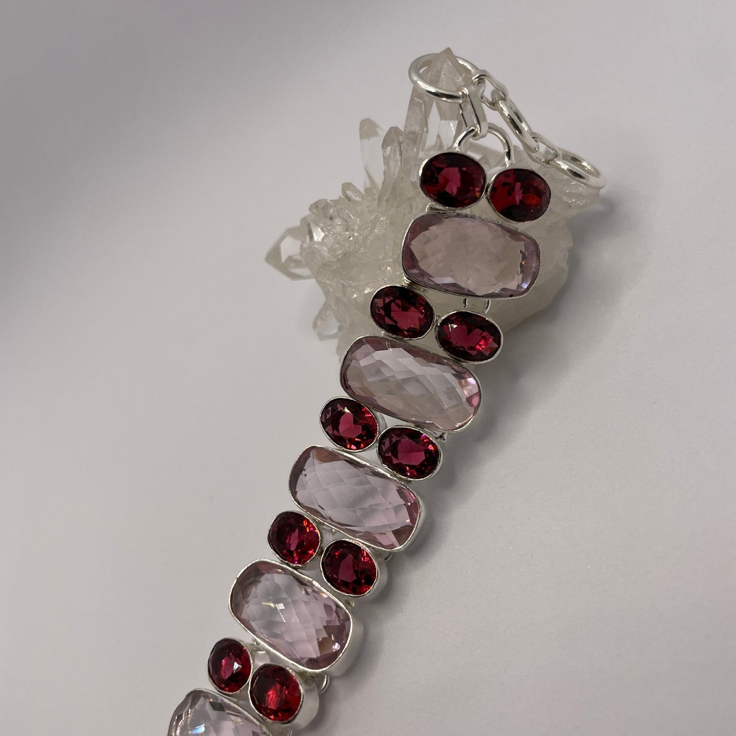 Pink Tourmaline & Red Topaz Sterling Silver Bracelet - Sage & Magic