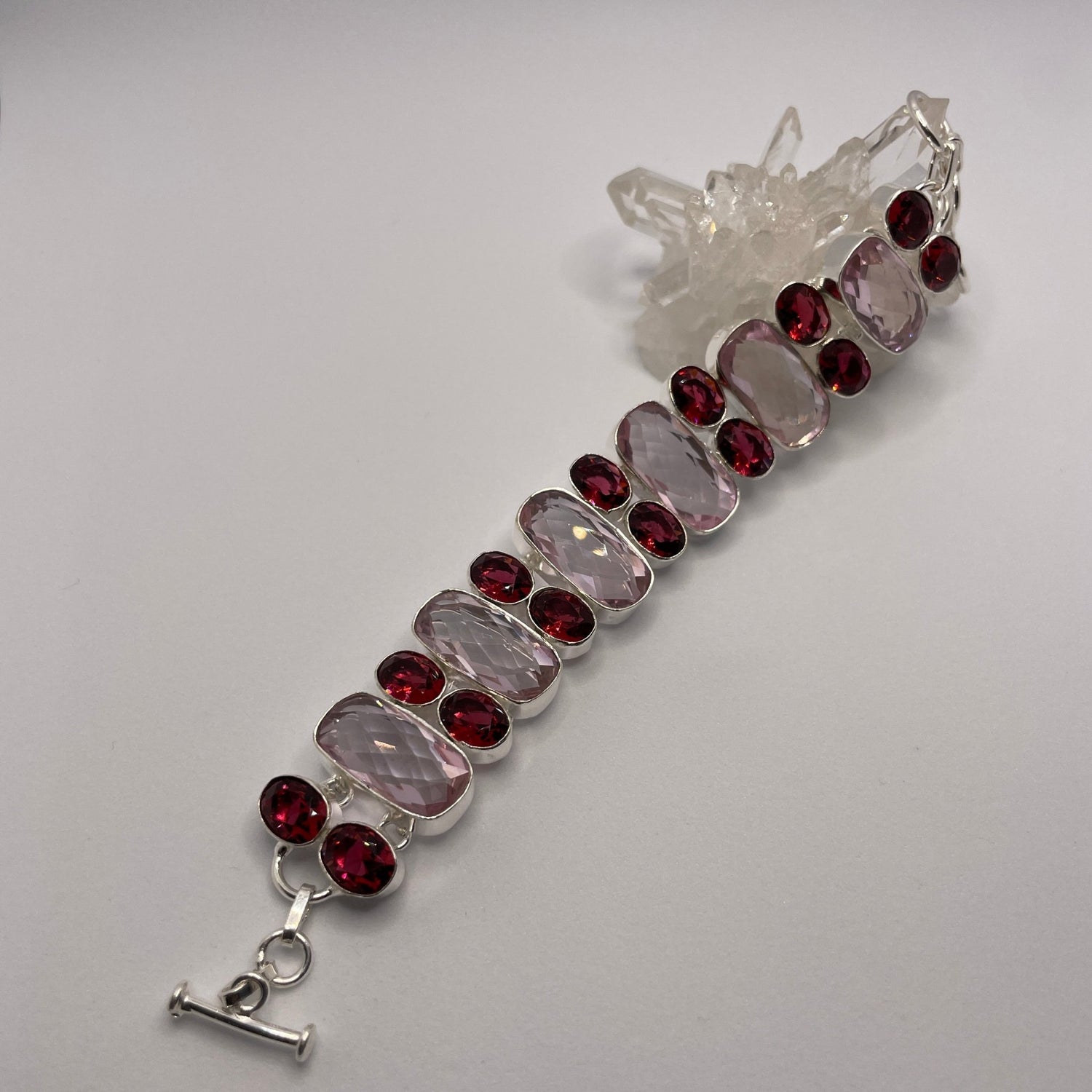 Pink Tourmaline & Red Topaz Sterling Silver Bracelet - Sage & Magic