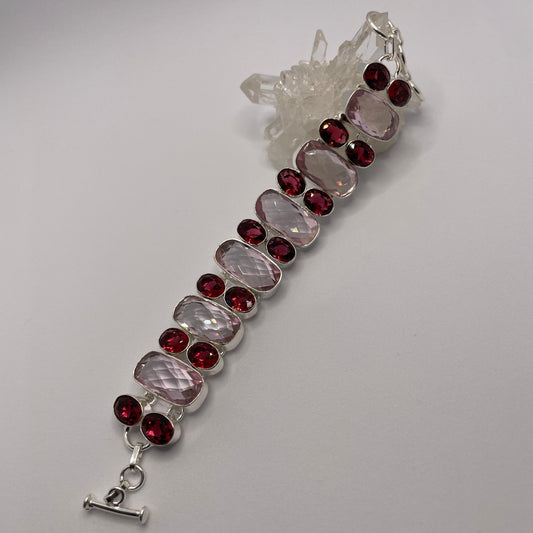 Pink Tourmaline & Red Topaz Sterling Silver Bracelet - Sage & Magic