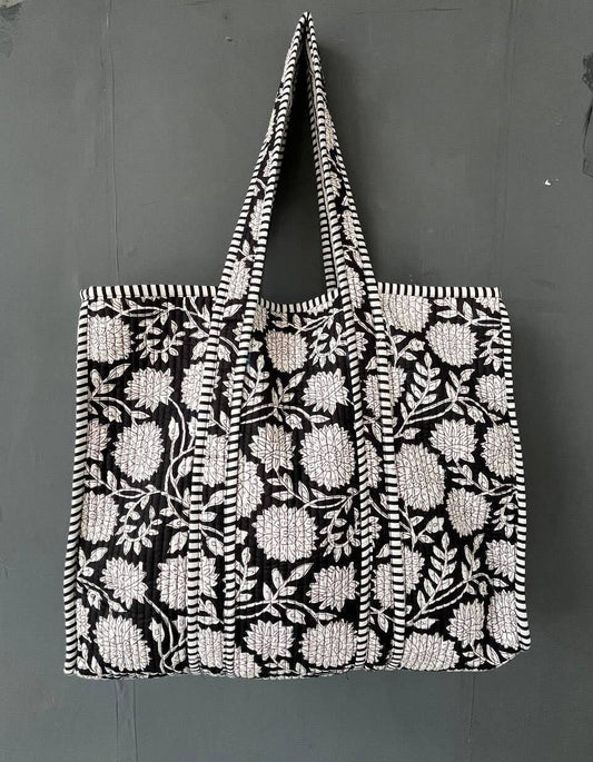 Pure Cotton Hand Block Print Kantha Tote Shopping Bag - Sage & Magic