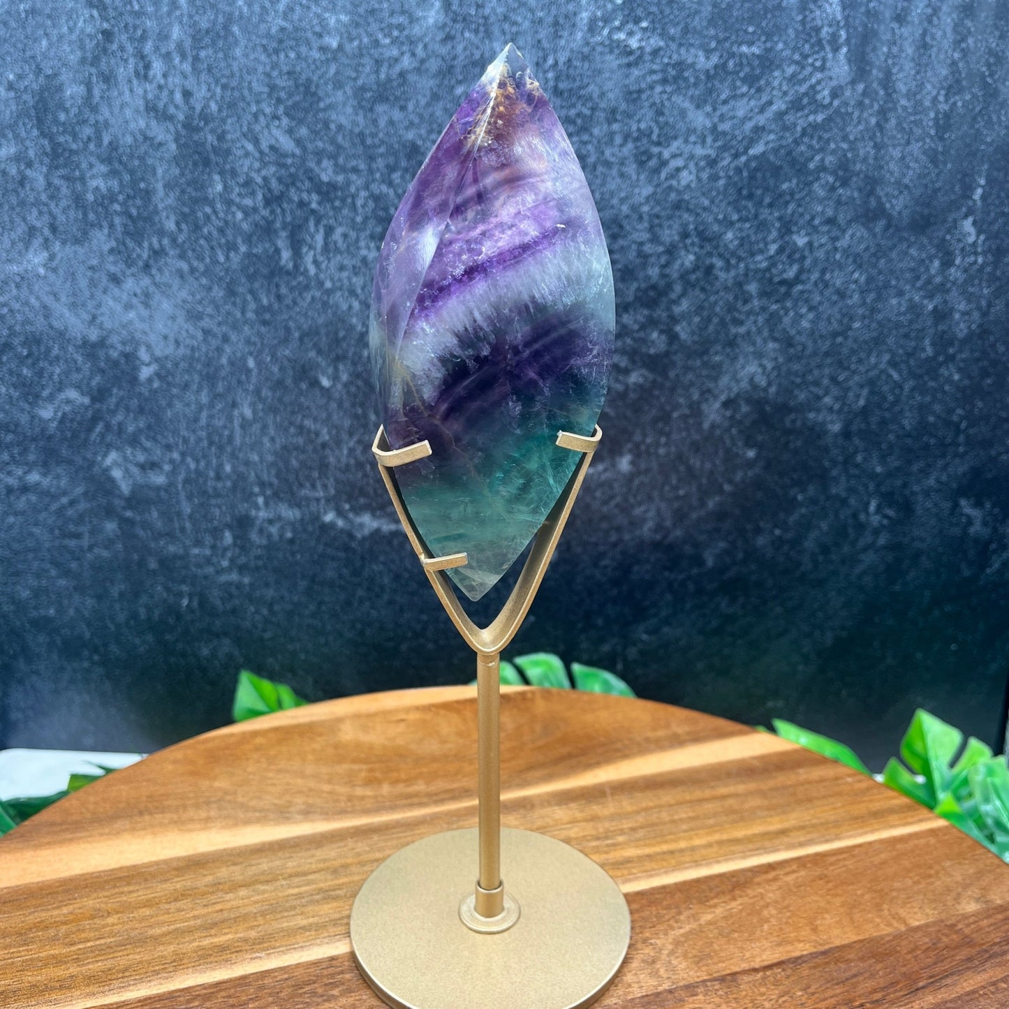 Rainbow Fluorite Flame with Gold Metal Stand - Sage & Magic