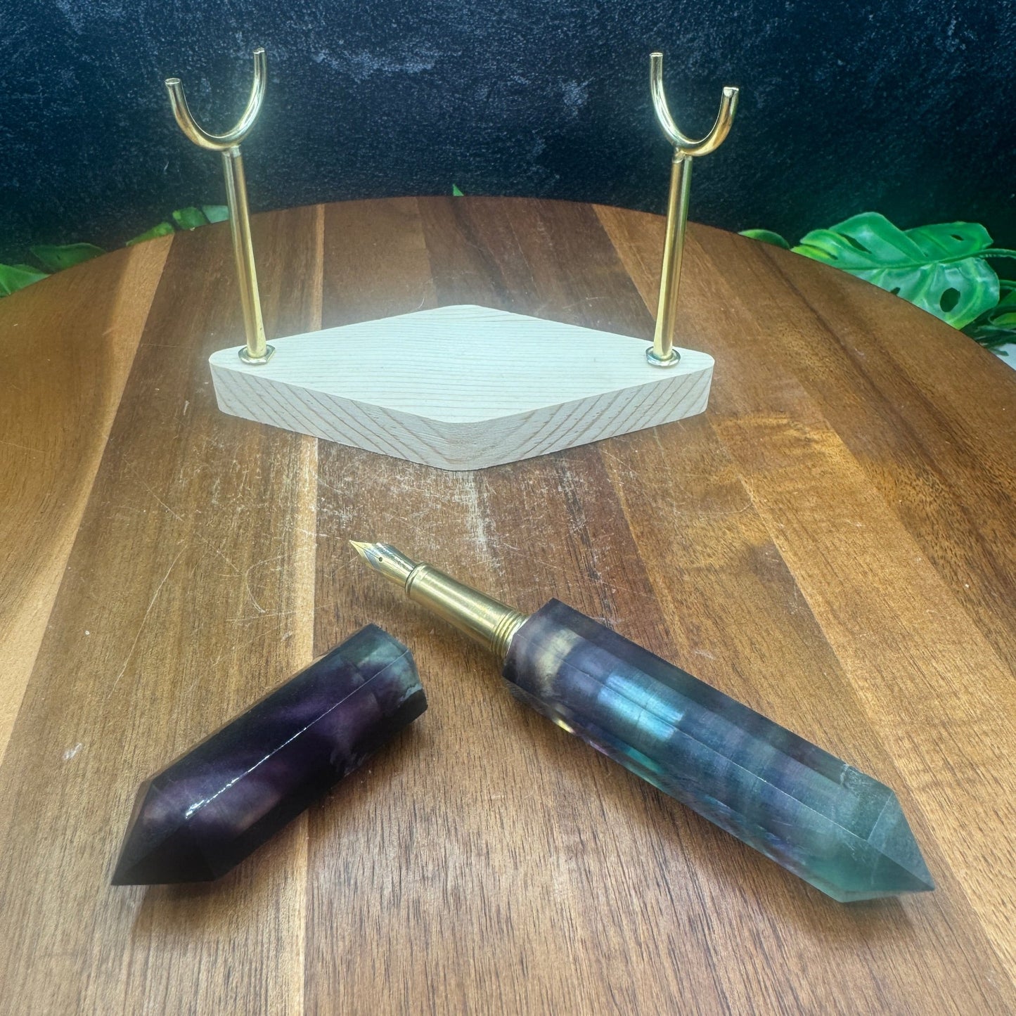 Rainbow Fluorite Fountain Pen with Stand - Sage & Magic